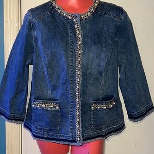 Chico’s Jean Jacket. Blingy Jean Jacket. Chico’s Size 2
